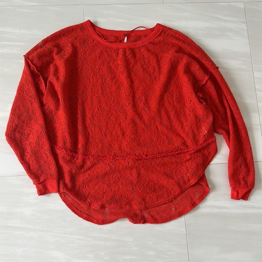 Free People Red knit sweater top